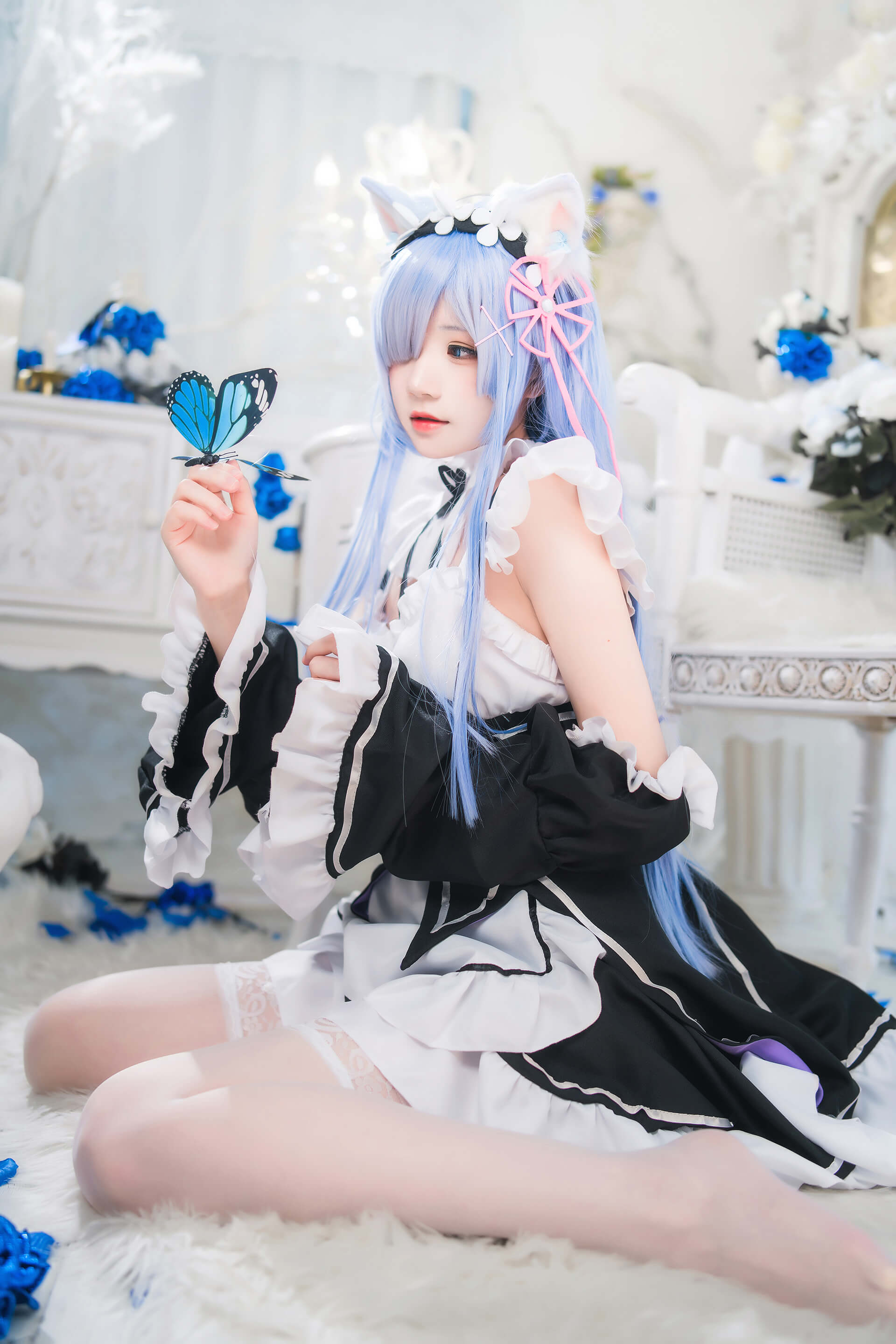 桜桃喵长发猫耳蕾姆cos